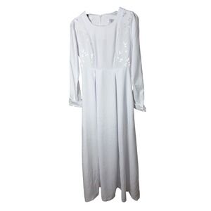 Covenant Apparel Womens White Embroidered Modest Maxi Dress Long Sleeve Size 6